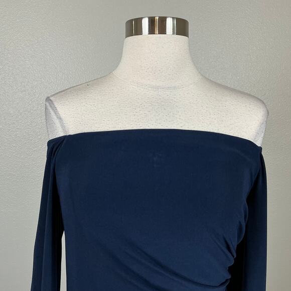 Adrianna Papell Women's Formal Dress Size 10 Blue Off the Shoulder Long Gown - Picture 7 of 14